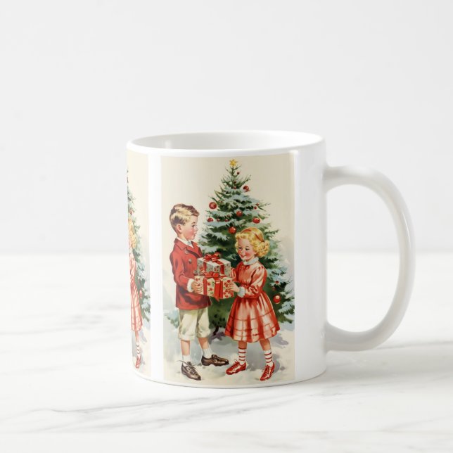Taza De Café Boy and girl giving each other Christmas presents (Derecha)