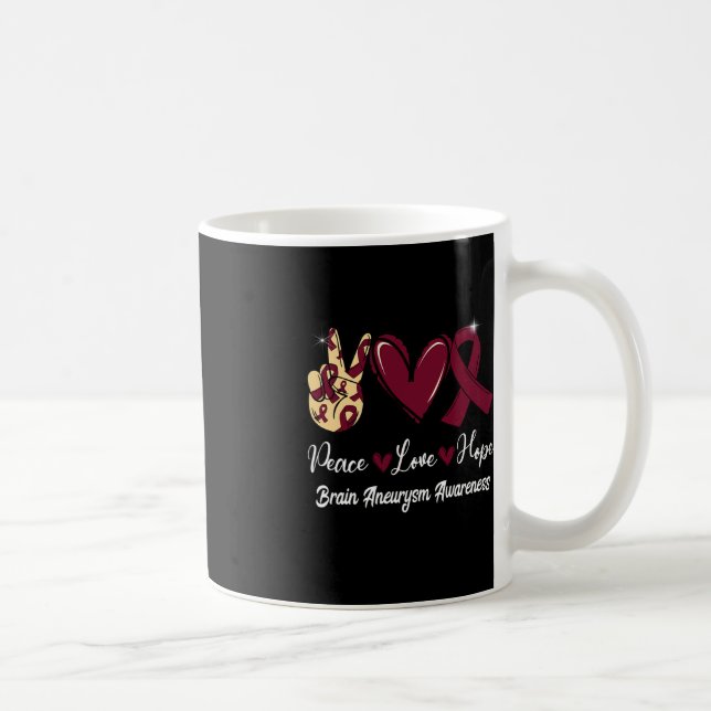 Taza De Café Brahim Aneurysm Awareness Peace Love Hope Burgundy (Derecha)
