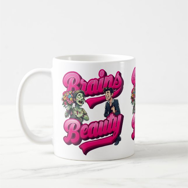 Taza De Café Brains & Beauty - Diseño del humor zombi (Izquierda)