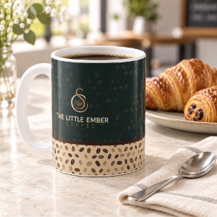 Taza De Café Branding de Cafetería Verde Oscuro y Beige