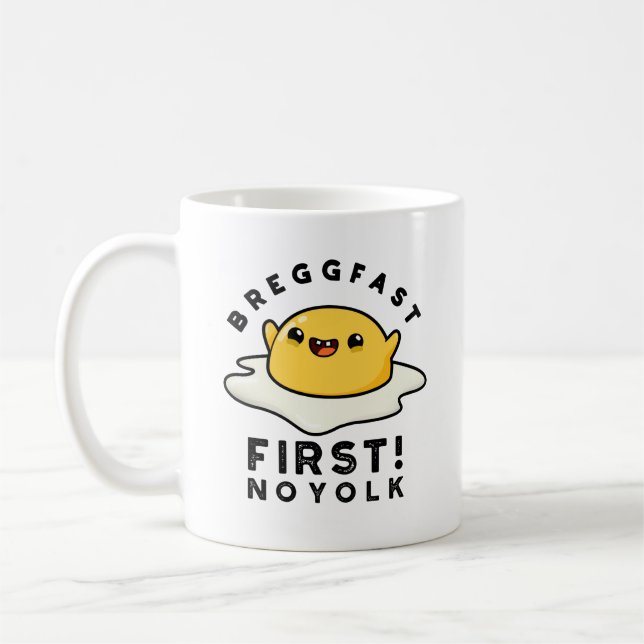 Taza De Café Breggfast First No Yolk Funny Egg Pun (Izquierda)