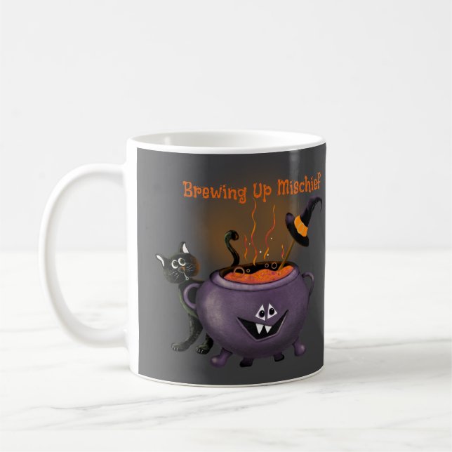 Taza De Café Breve travesura Gato Negro Halloween Café Mug (Izquierda)
