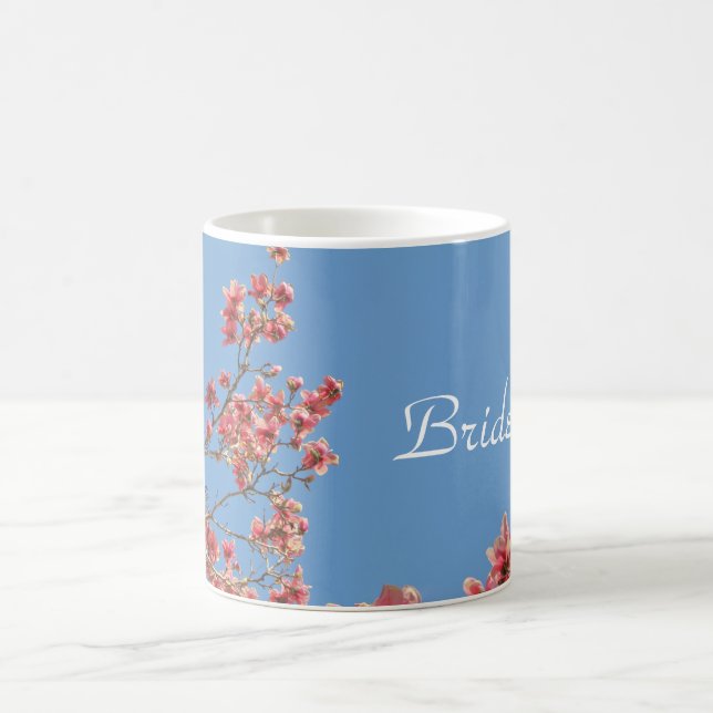 Taza De Café Bride Mug, flores rosadas, el texto dice novia (Centro)