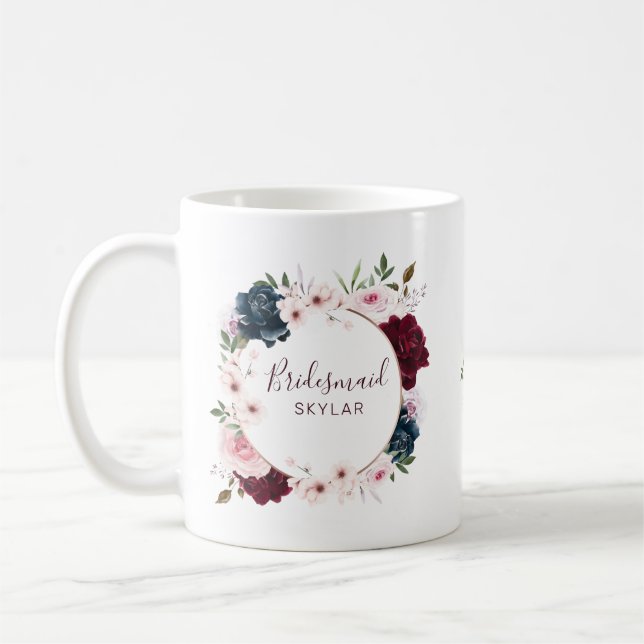 Taza De Café Bridesmaid Borgoña y la cortina acuarela de Rosa d (Izquierda)