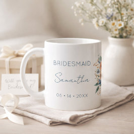 Taza De Café Bridesmaid Gift Blue Floral Personalized