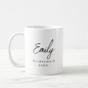 Taza De Café Bridesmaid Modern Elegant Mug Gift   Blanco negro