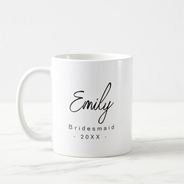 Taza De Café Bridesmaid Modern Elegant Mug Gift | Blanco negro (Izquierda)