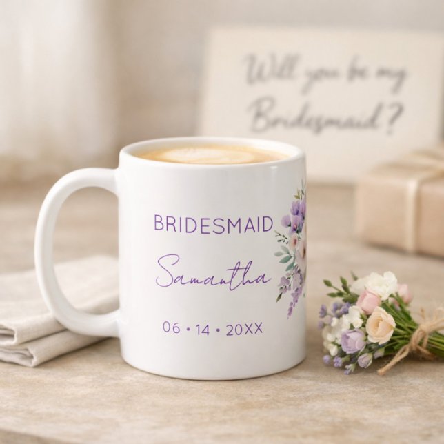Taza De Café Bridesmaid Proposal Purple Wisteria Floral  (Subido por el creador)
