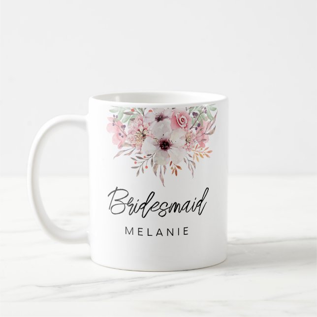 Taza De Café Bridesmaid Regalo de peluche floral rústico modern (Izquierda)