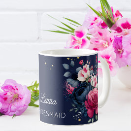 Taza De Café Bridesmaid regalos nombre personalizado rosas rosa