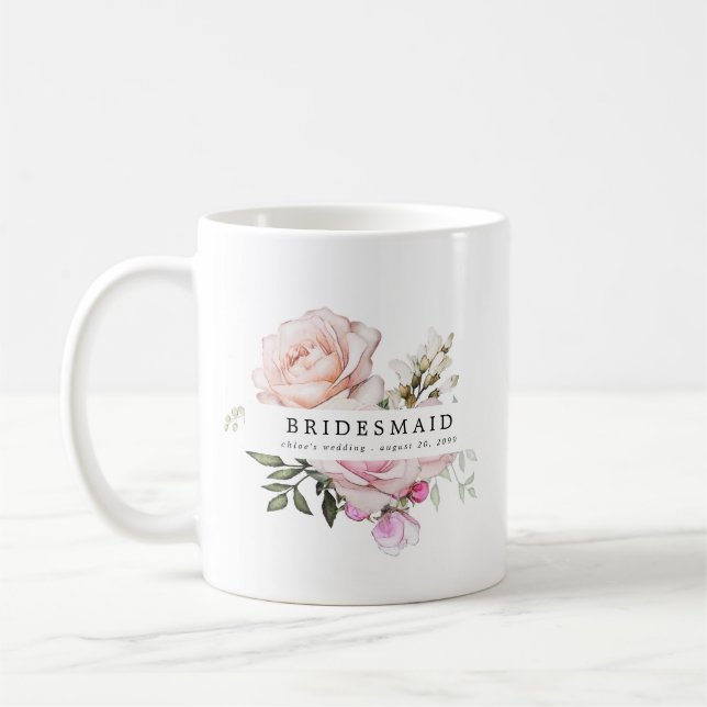 Taza De Café Bridesmaid Rubor Pink Rose Floral (Izquierda)