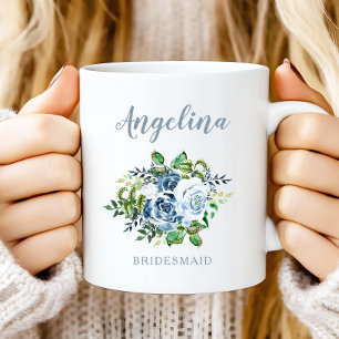 Taza De Café Bridesmaid Watercolor Floral Dusty Boda Azul
