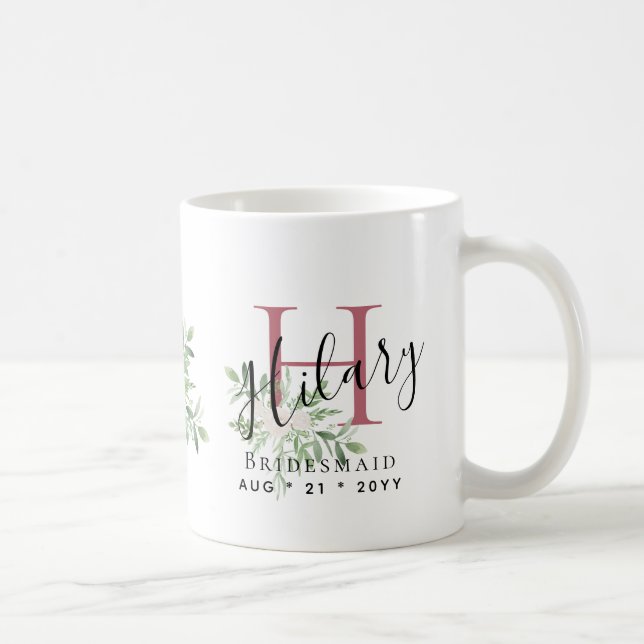 Taza De Café Bridesmaids Pink First Name Floral (Derecha)