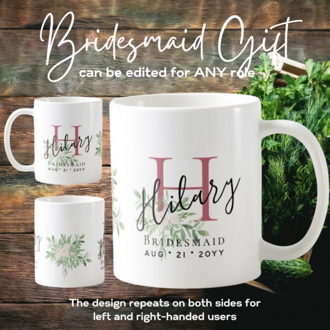 Taza De Café Bridesmaids Pink First Name Floral (Subido por el creador)