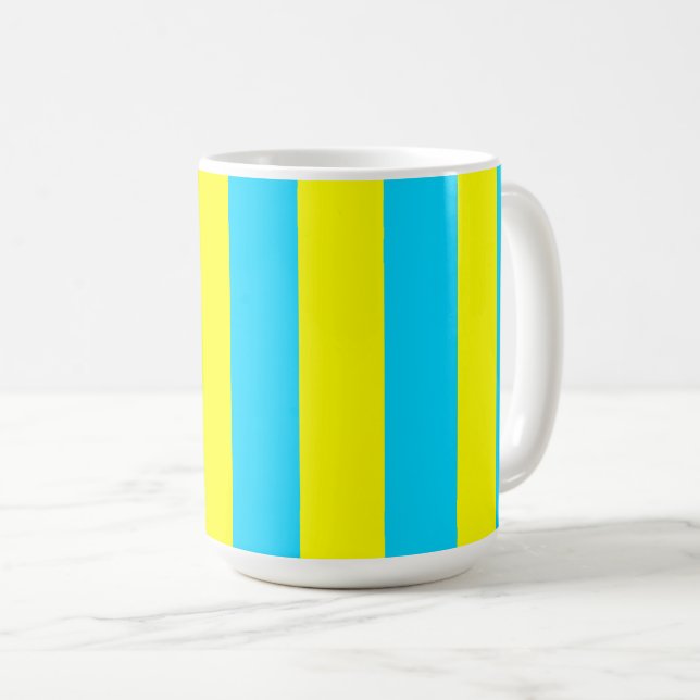 Taza De Café Bright Blue and Yellow Stripes  (Anverso derecho)
