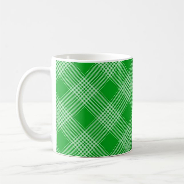 Taza De Café Bright Green Plaid Checked Pattern (Izquierda)