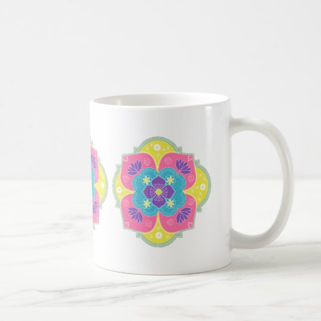 Taza De Café Bright Pastel Lotus Rangoli (Derecha)