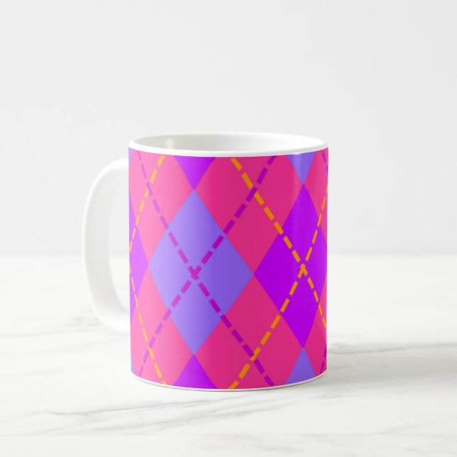 Taza De Café Bright Pink and Blue Argyle Pattern (Anverso izquierdo)