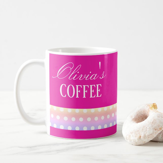 Taza De Café Bright Pink and Pola Dots  (Con donut)