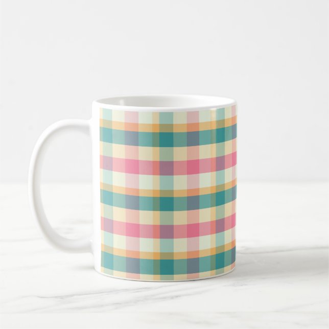 Taza De Café Bright Pink and Teal Plaid Weave Pattern (Izquierda)
