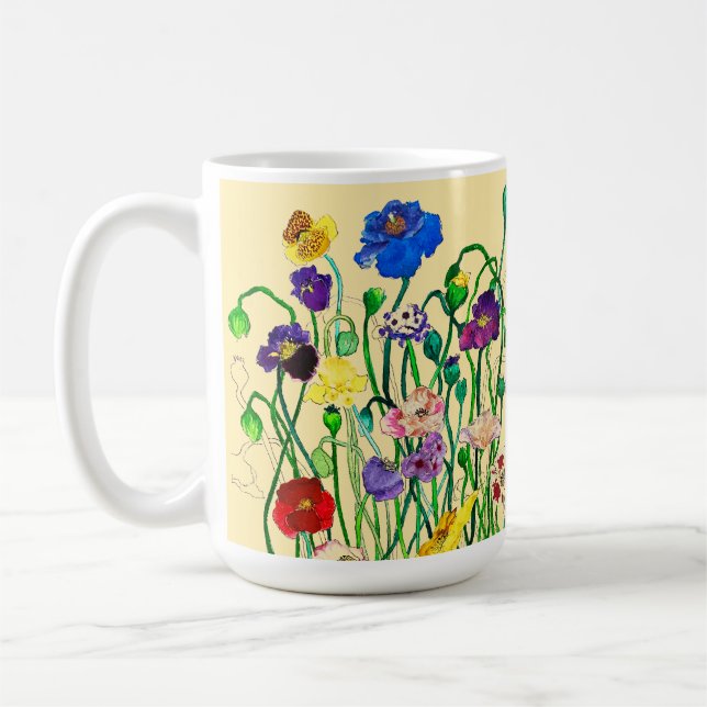 Taza De Café Bright Whimsical Wild Poppy & Butter Yellow (Izquierda)