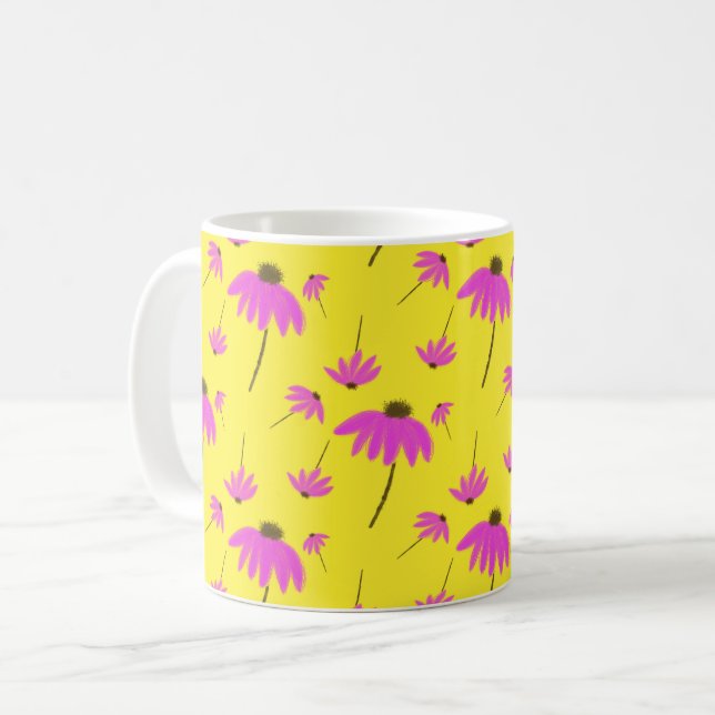 Taza De Café Bright Yellow Mug with Pink Flowers (Anverso izquierdo)