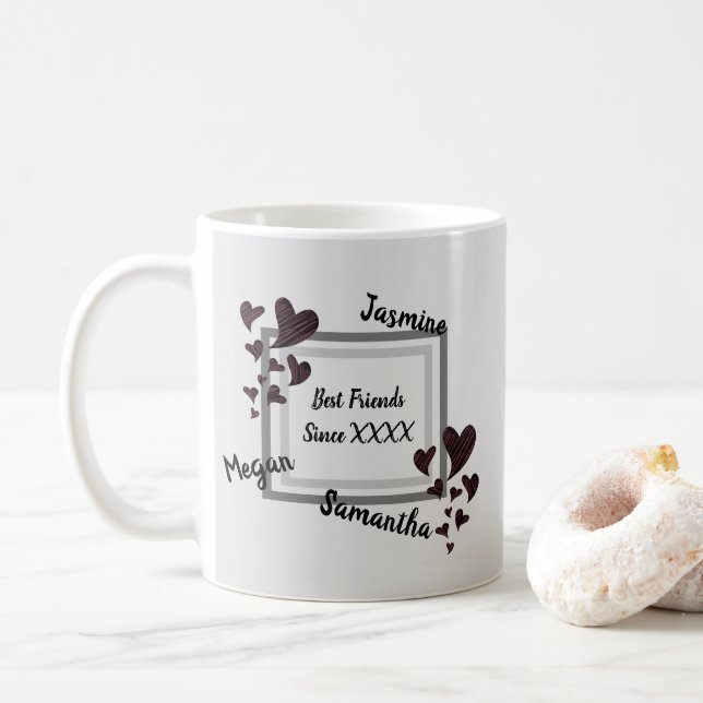 Taza De Café Brillante Corazón Rojo BFF Amistad mejores amigos (Con donut)