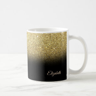 Taza De Café Brillante Dorado Genial, Negro - Personalizado
