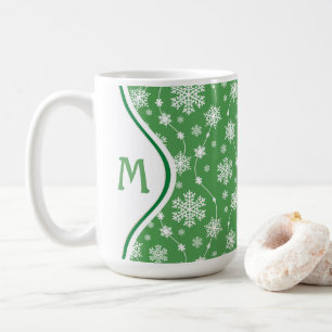 Taza De Café Brillante Kelly Green Winter White Snowflake Patte