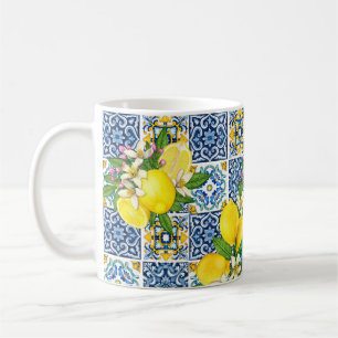 Taza De Café Brillante Mediterráneo Sicilia Tiles Citrus Lemons