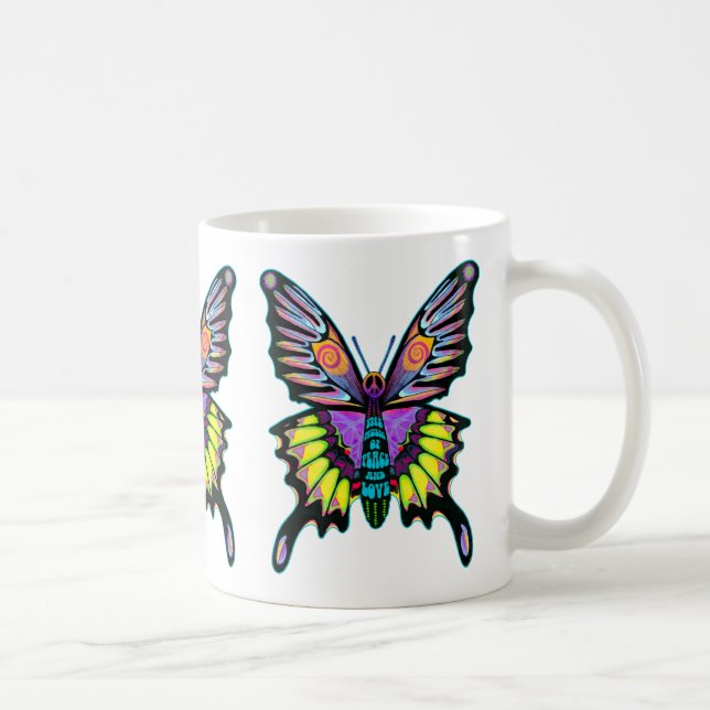 Taza De Café Brillante Psicodelia Paz Amor Música Mariposa (Derecha)