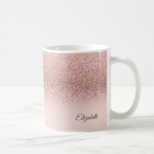 Taza De Café Brillante Rosa Dorado Moderno Personalizado