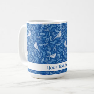 Taza De Café Brillantes Aves Blancas Azul e Invierno Patrón Flo