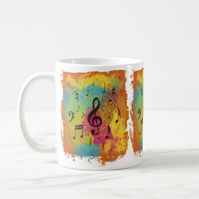 Taza De Café Brillantes notas musicales sobre explosión de colo (Izquierda)