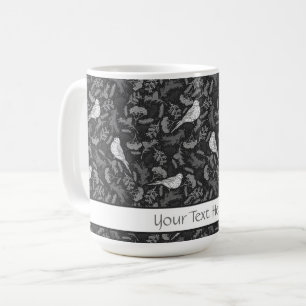 Taza De Café Brillantes Pájaros Blancos Negros e Invierno Patró