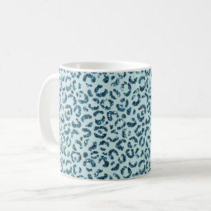 Taza De Café Brillo de Impresión de Leopardo Azul Turquesa Cele