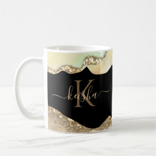 Taza De Café Brillo de oro falso y ondas pastel Bling