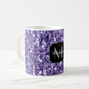 Taza De Café Brillo de purpura violeta ultra letras monograma