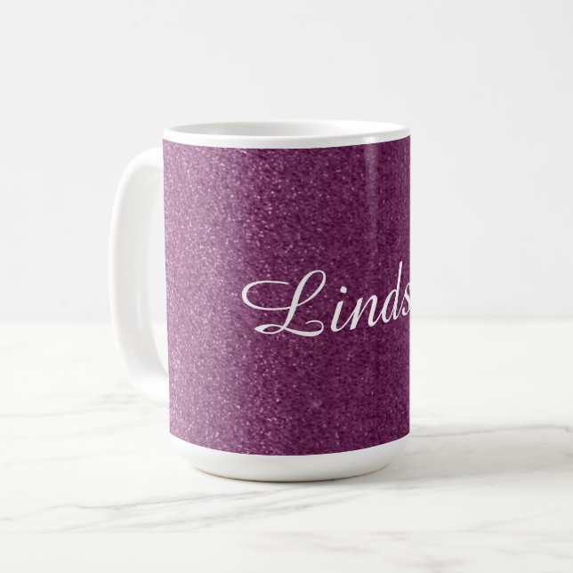 Taza De Café Brillo Falso Morado Con Nombre (Anverso izquierdo)
