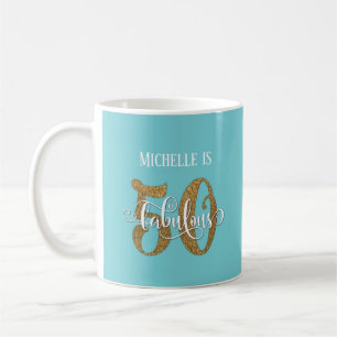 Taza De Café Brillo y Escritura 50 y Fabuloso sobre Turquesa