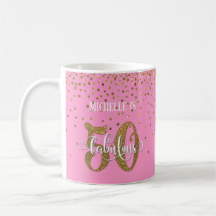 Taza De Café Brillo y guión 50 y fabuloso sobre rosa