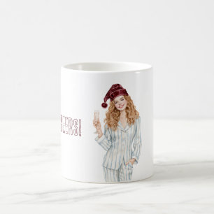 Taza De Café Brindis de champán de Navidad de Borgoña Pelirroja