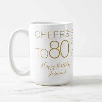 Taza De Café Brindis por 80 años Cumpleaños Elegante Oro Blanco
