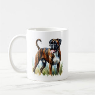 Taza De Café Brindle Boxer Dog presentado en acuarela