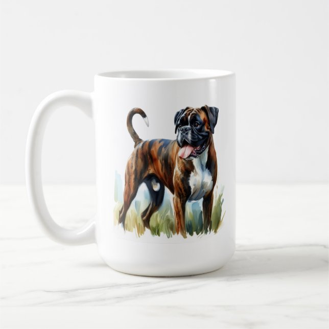 Taza De Café Brindle Boxer presentado en acuarela (Izquierda)