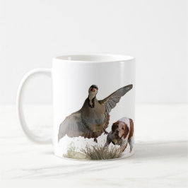 Taza De Café Brittany Spaniel caza chukar pertridge, arte
