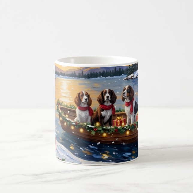 Taza De Café Brittany Spaniel Christmas Boat Holiday (Centro)