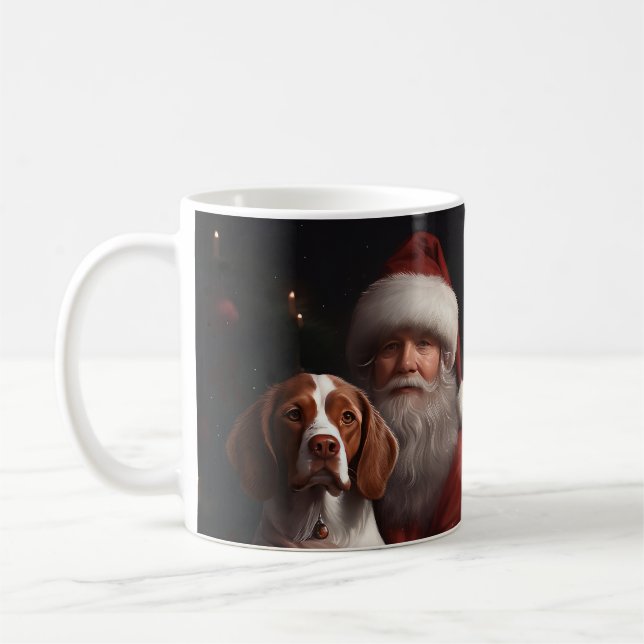 Taza De Café Brittany Spaniel con Navidades de Santa Claus (Izquierda)