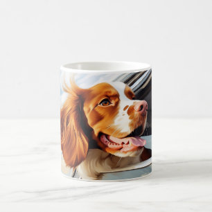 Taza De Café Brittany spaniel en la ventana del coche
