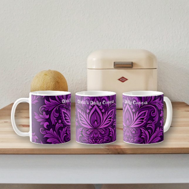 Taza De Café Brocade morado oscuro (patrón único) (Subido por el creador)